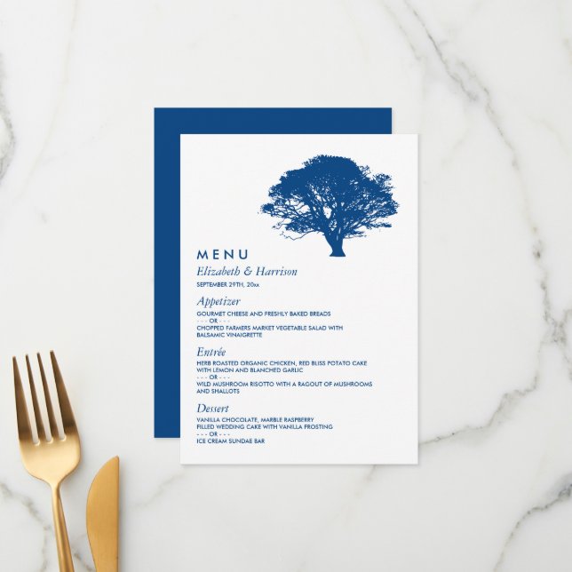 Menu Arbre de chêne bleu, Mariage rustique et minimalis (Devant/Arrière en situation)
