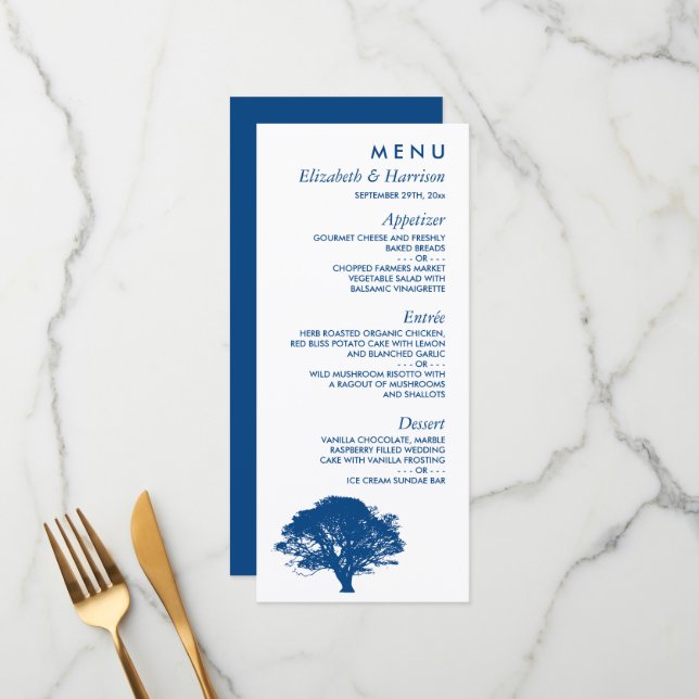 Menu Arbre de chêne bleu, Mariage rustique et minimalis (Devant/Arrière en situation)