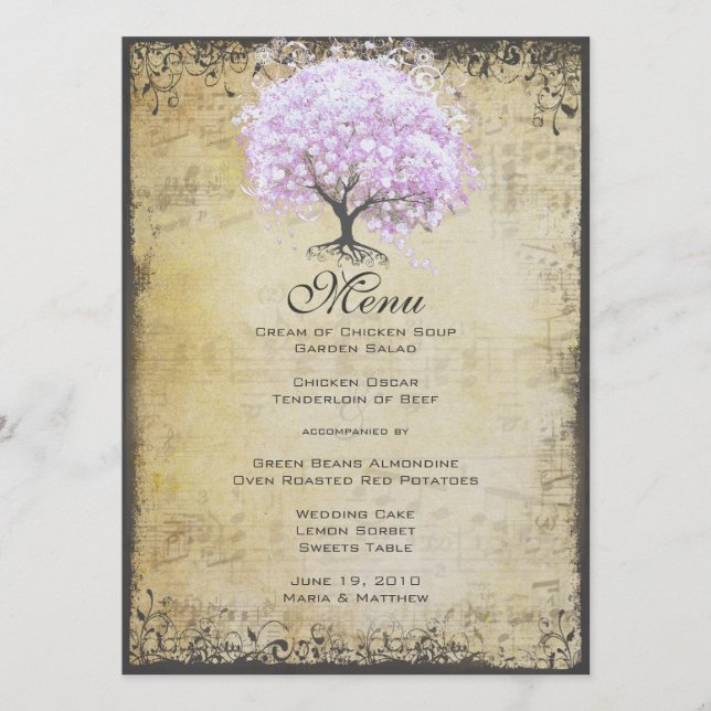 Menu Arbre de lavande à feuilles en cœur Mariage oiseau (Devant)