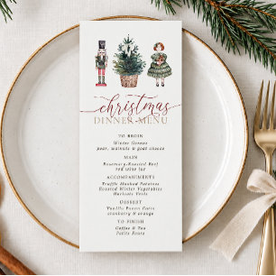 Menu Arbre de Noël casse-noisette à l'aquarelle vintage