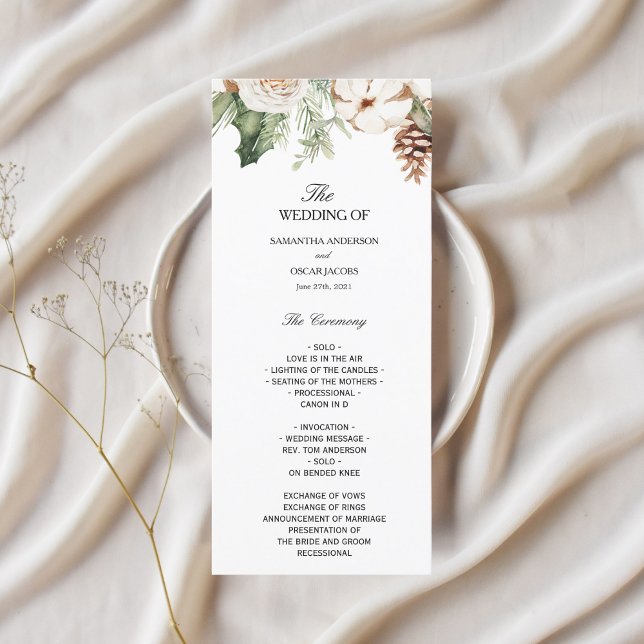 Menu Arbre de pin vert d'hiver à l'aquarelle & fleurs b (Créateur téléchargé)