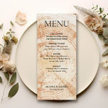 Menu Arbre Mariage rustique Écorce de bois Grain<br><div class="desc">Voici notre Rustic Mariage Tree Wood Bark Grain Menu, l'ajout parfait à votre mariage à thème rustique. Ces cartes de menu personnalisables combinent des polices de caractères modernes et serif pour le titre du menu, créant un design élégant et visuellement attrayant. L'arrière - plan rustique à grains de bois ajoute...</div>