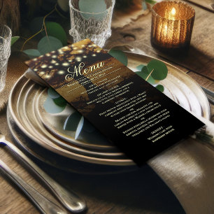 Menu Arbre rustique avec cordes de lumière Mariage