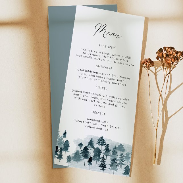 Menu Arbres de Pin Aquarelle Bleu Ardoise GRUE (Créateur téléchargé)