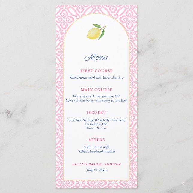 Menu Arc Féminin Rose Avec Fête De Bébé Au Citron (Devant)
