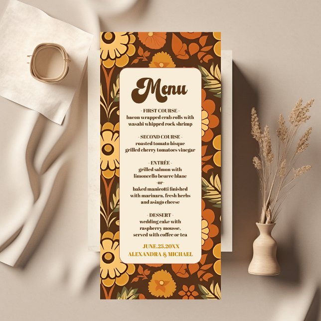 Menu Arch Moderne Rétro Fleurs Mariage Années 70 (Créateur téléchargé)