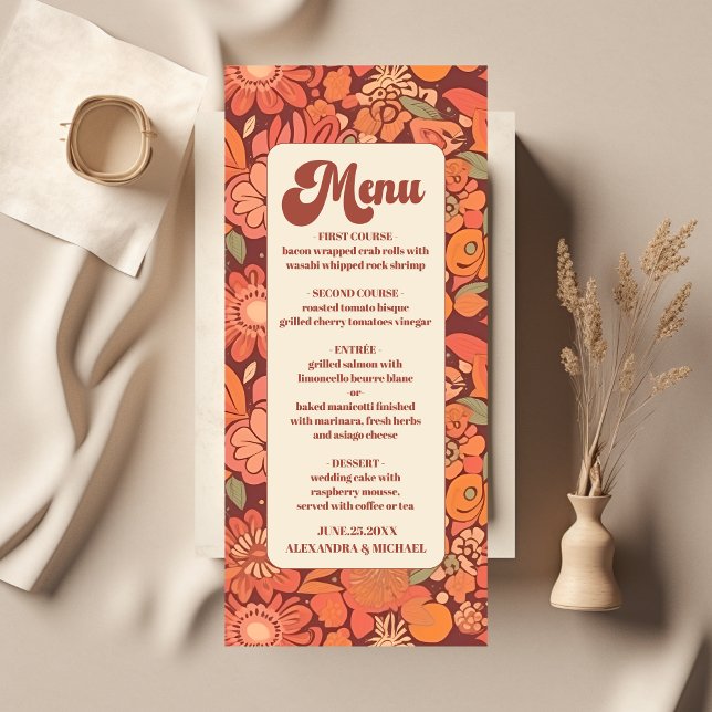 Menu Arch Super rétro les années 70 Mariage floral (Créateur téléchargé)