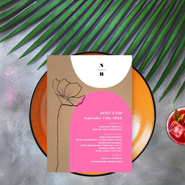 Menu Arches florales Mariage Monogramme rose (Créateur téléchargé)