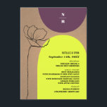 Menu Arches florales Neon Plum Monogram Mariage<br><div class="desc">Arcs jaune néon et prune sur l'arrière - plan inspiré par le carton. Monogramme en haut sur l'arc de prune. Texte noir sur l'arc jaune avec fleur d'art en ligne noire à gauche.</div>