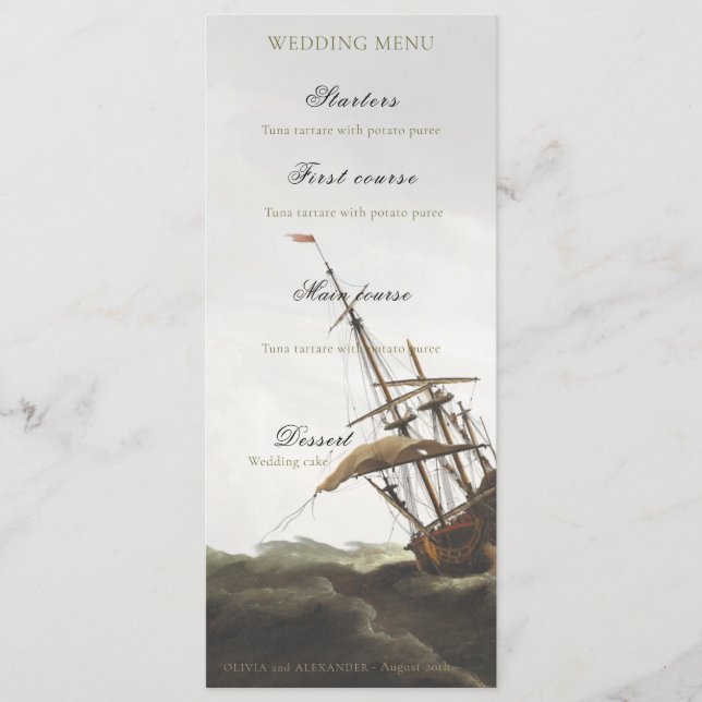 Menu Argent Ancien Navire Maritime Vintage (Devant)