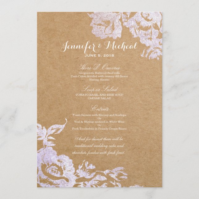 Menu Argent floral de Faux de rose moderne simple (Devant)