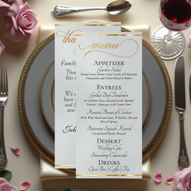 Menu Argent - Monogramme Couronne et Mariage Merci (Créateur téléchargé)