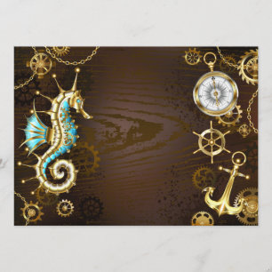 Menu Arrière - plan en bois avec cheval de mer mécaniqu