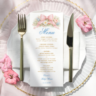 Menu Arroseur de bébé floral élégant Coquette ruban ros