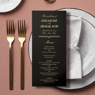 Menu Art Déco Simple Elegant Mariage d'or noir