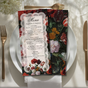 Menu Art floral sombre vintage mariage gothique en dent