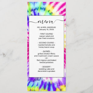 Menu Artsy Neon Rainbow Tie Dye Motif d'aquarelle