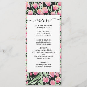 Menu Artsy rose Tulips Noir Floral Aquarelle