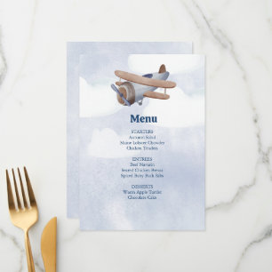 Menu Atterrissage Bientôt Blue Boy Baby shower d'avion