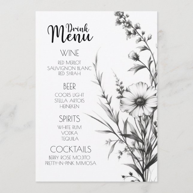 Menu Audacieux B&W Fleurs sauvages Boisson (Devant)