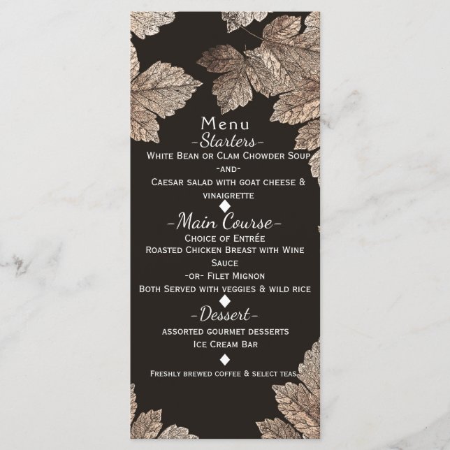 Menu automnal rustique feuilles brun foncé et bron (Devant)