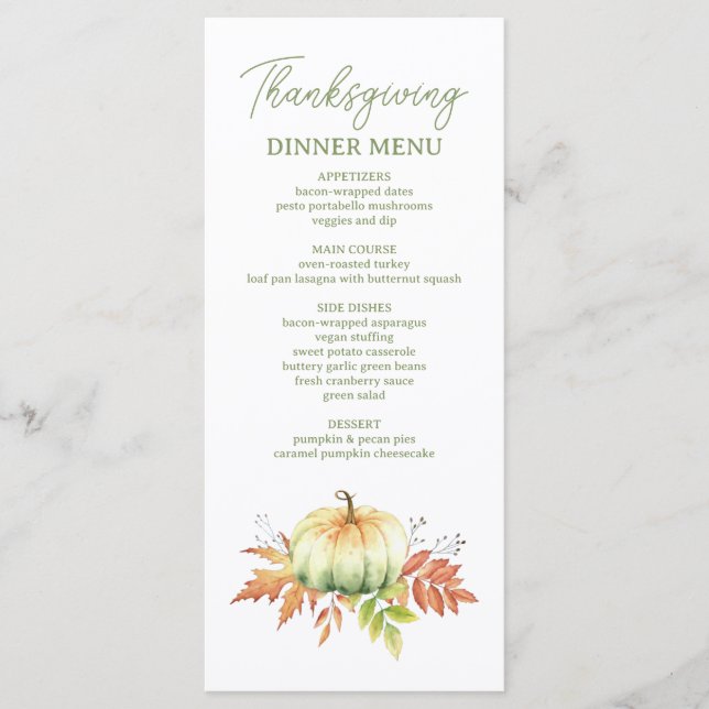 Menu Automne Citrouille Russe Feuille Thanksgiving Dîne (Devant)