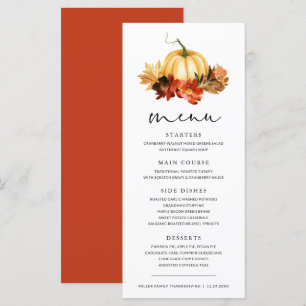 Menu Automne Feuilles Citrouille Thanksgiving Dîner Men