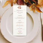 Menu Automne Feuilles Terracotta Élégant Mariage de aut<br><div class="desc">Une petite branche de hêtre de cuivre feuillage automne / automne en aquarelle et un schéma de couleur cuivre et rouille décorent cette carte élégante, simple, classe et moderne mariage de automne de la réception carte menu. Il dispose de calligraphie script moderne et élégante avec des amplis florissants. Luxueux mais...</div>