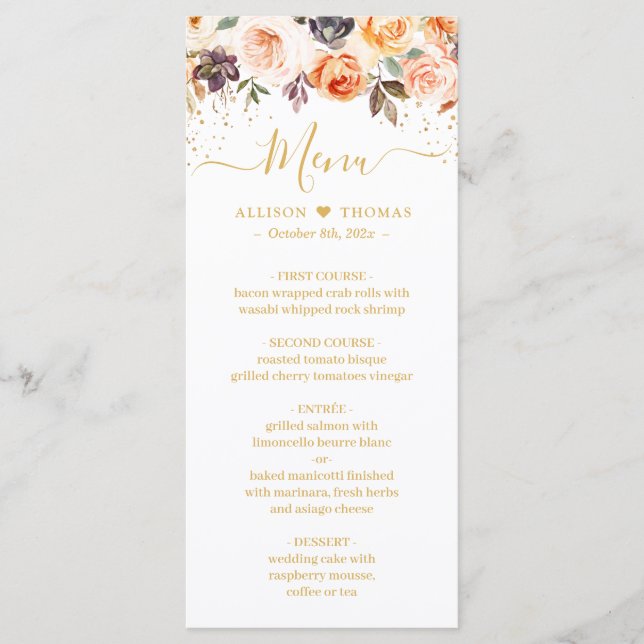 Menu Automne Floral Gold Parties scintillant Mariage de (Devant)
