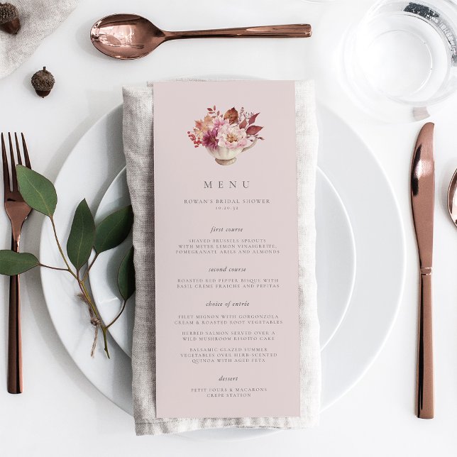 Menu Automne Floral Teacup Fête des mariées automne (Créateur téléchargé)