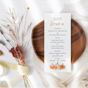 Menu Automne Glittery Citrouilles Florals Mariage