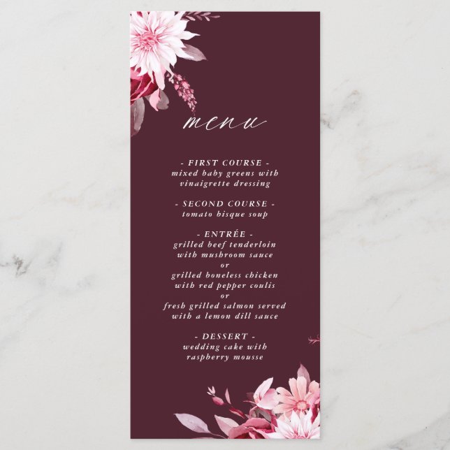 Menu Automne Romance Gold Frame Bourgogne Mariage (Devant)