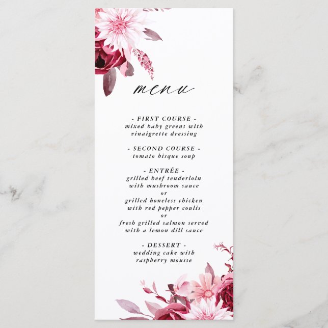 Menu Automne Romance Gold Frame Bourgogne Mariage (Devant)