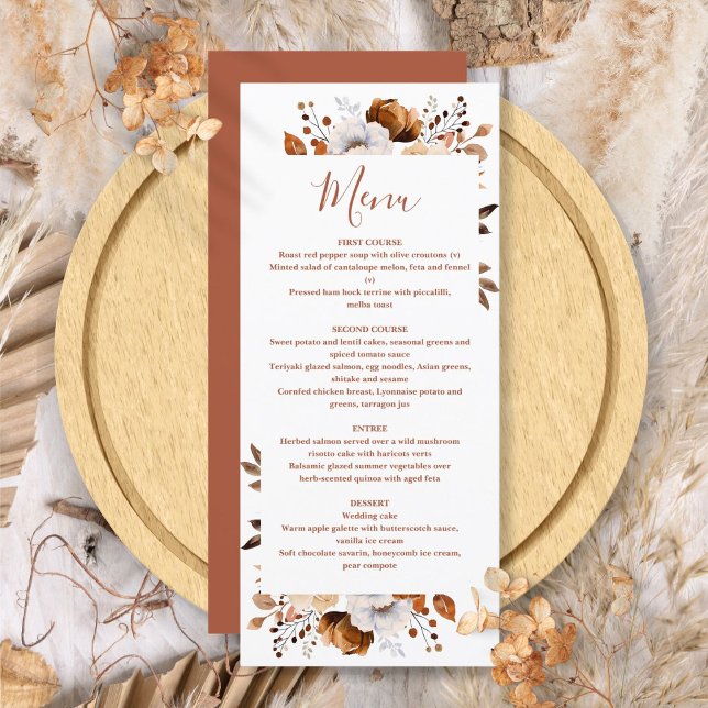 Menu Automne Rustique Automne Floral Terracotta Mariage (Rustic Autumn Fall Floral Terracotta Wedding Menu)