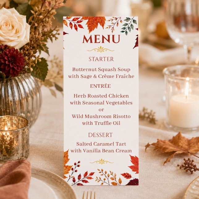 Menu Automne rustique feuilles ivoire et orange (Créateur téléchargé)