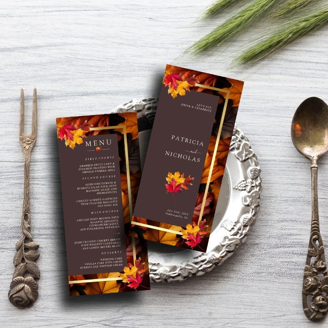 Menu Automne Woody Brown & Elegant Golden Frame Mariage (Créateur téléchargé)