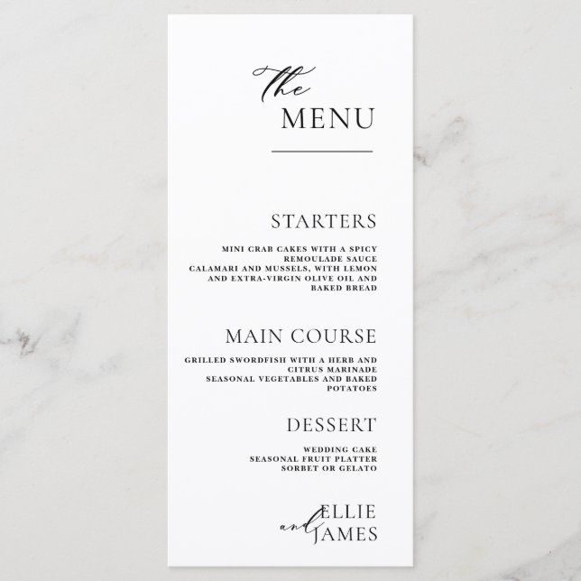 Menu Avec Back Thankyou Mariage Simple Et Moderne (Devant)