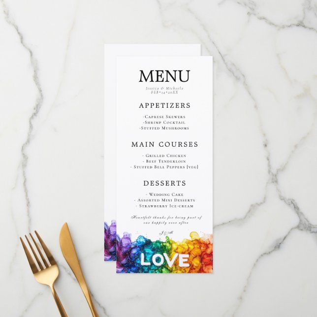 Menu 🌈 + Avec beau texte LGBTQ peint avec amour (Devant/Arrière en situation)