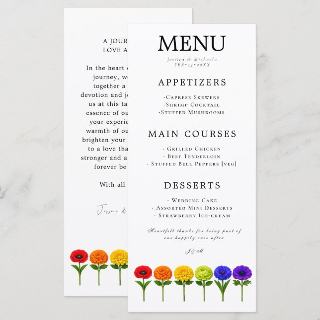 Menu 🌈 + Avec un texte charmant LGBTQ S'épanouir Ensem (Devant / Derrière)