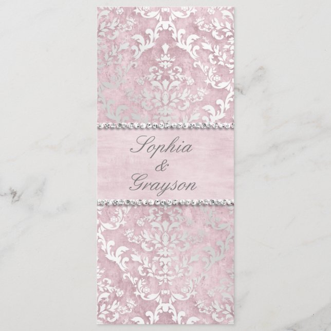 Menu Baby Pink Glimmer Mariage damassé (Devant)