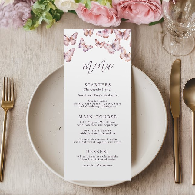 Menu Baby shower à papillon mou et rose (Créateur téléchargé)