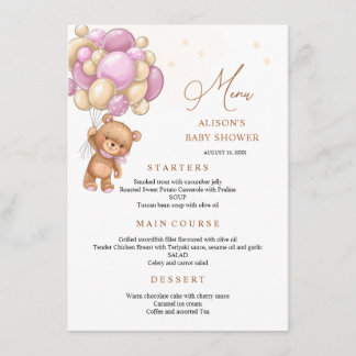 Menu Baby shower Bear Pink Ballots