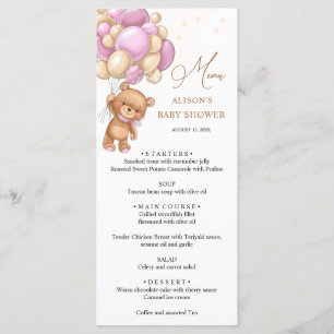 Menu Baby shower Bear Pink Ballots