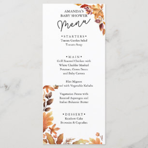 Menu Baby Shower bohème rustique d'automne