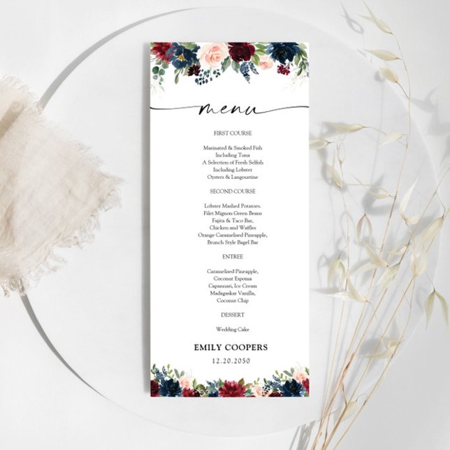 Menu Baby shower Bourgogne et Marine (Créateur téléchargé)