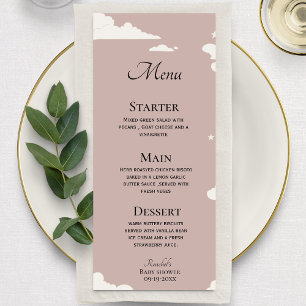 Menu Baby shower de thème nuage minimal rose rustique