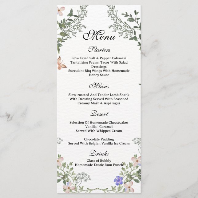 Menu Baby-Shower Douce Bohème Verte et Fleurs pour Bébé (Devant)