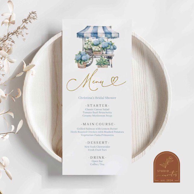 Menu Baby shower Dusty Blue Hydrangea (Créateur téléchargé)