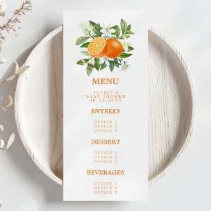 Menu Baby Shower Fête de Bébé Orange Citrus Little Cuti