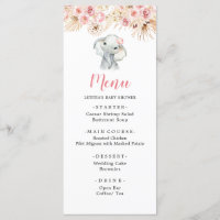 Menu Baby shower Fille Eléphante Boho Rose